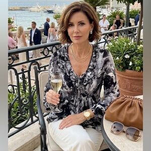 HIGH couture, Italian luxury brand top, black and white womens large blouse